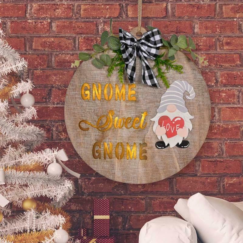 Green Leaf Plaid Bow Glowing Christmas Gnome Front Door Hanger Decor with Parts