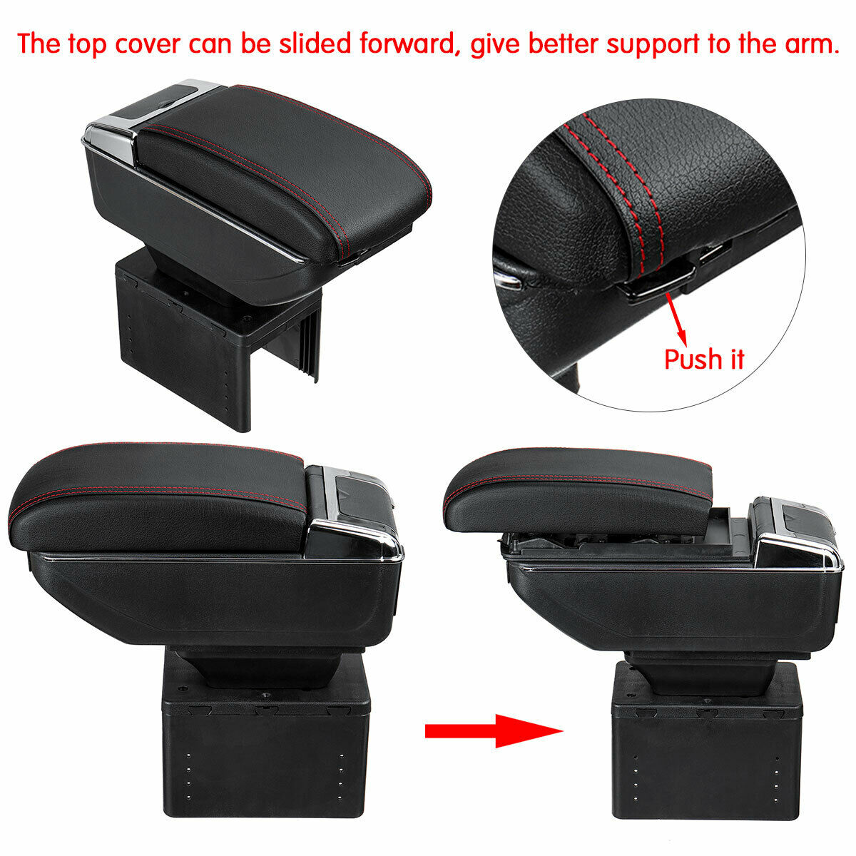 Universal USB Storage Arm rest Cushion Armrest Centre Console Box Leather