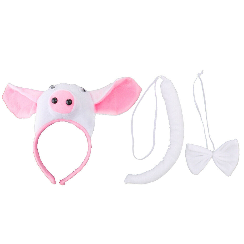 Kids Animal Pig Piggy Costume Kit Head Band Bow Tie Tail Fancy Dress White