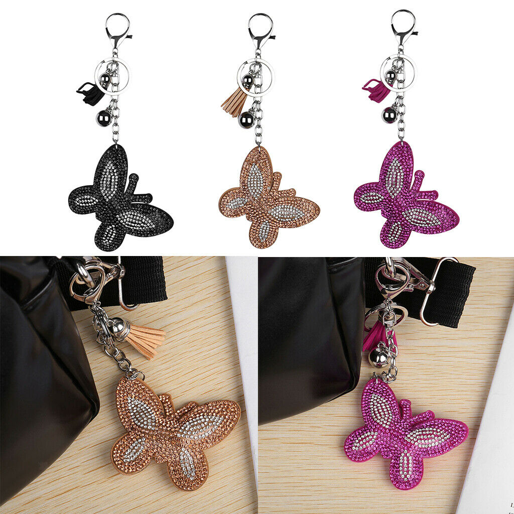 Butterfly Rhinestone Pendant Tassel Key Ring for Purse Bag Pendant Red