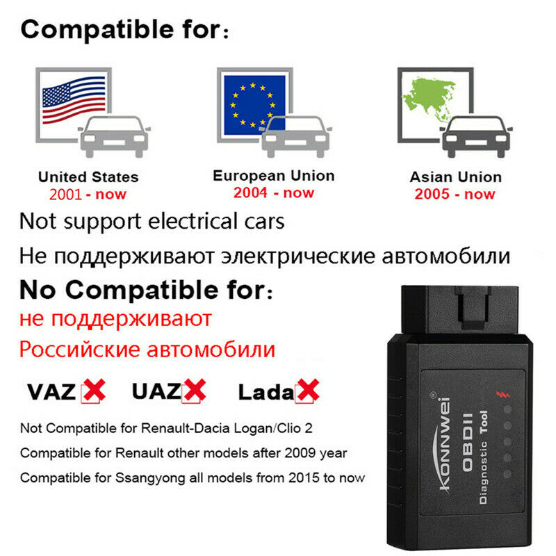 V1.5 KONNWEI KW910 ELM327 Bluetooth OBD2 Android Car Scanner