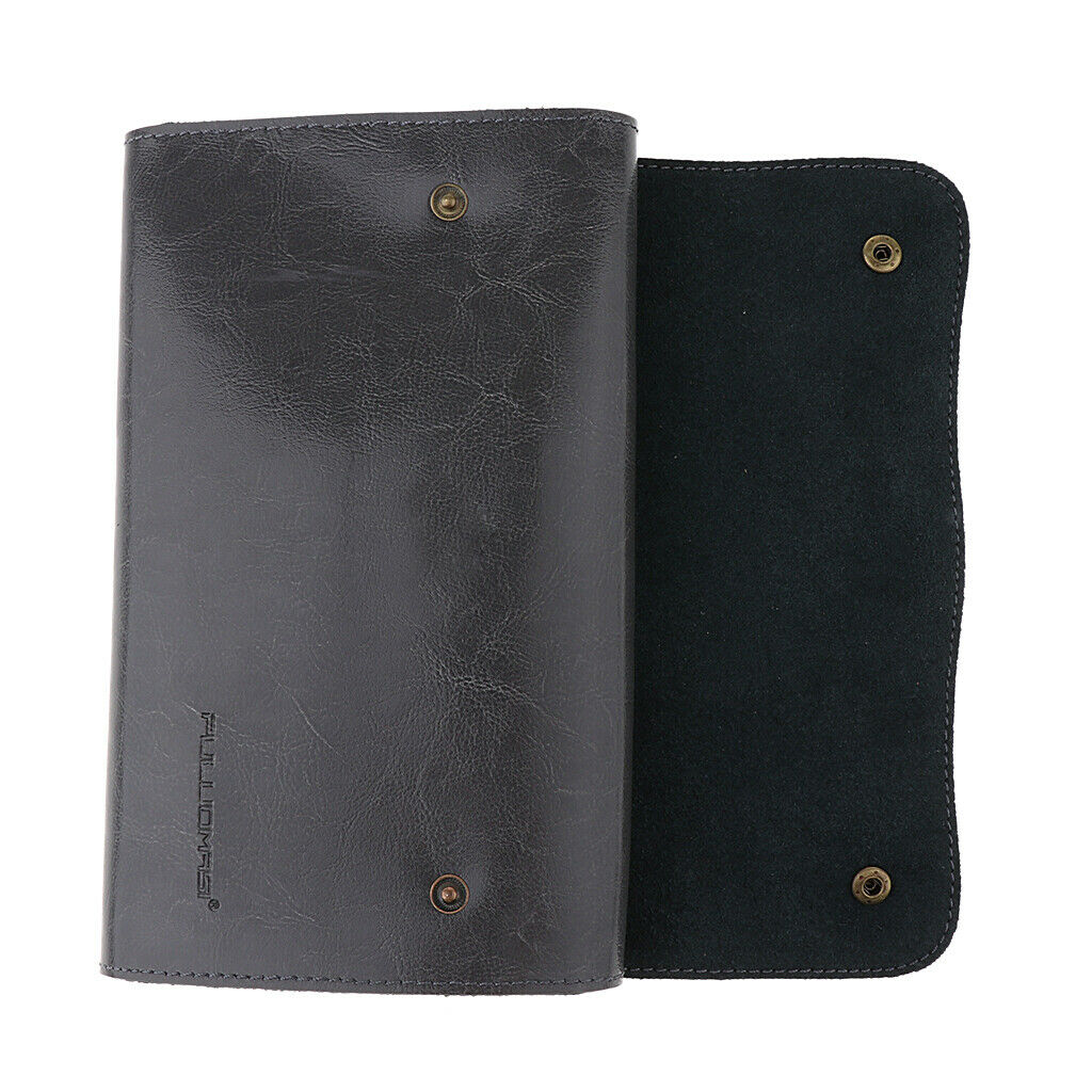 Real Leather Hair Scissor Holder Shear Holster Pouch Cutting Comb Bag Gray
