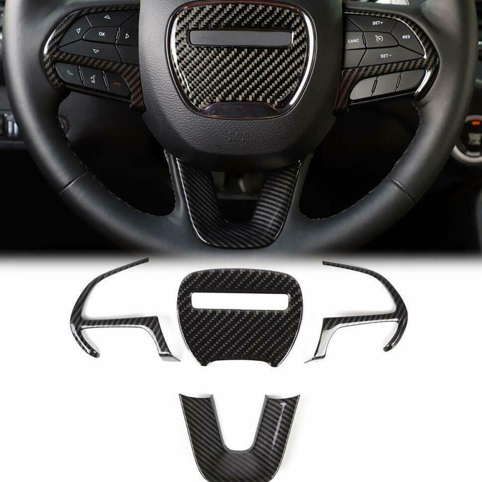 Carbon Fiber Steering Wheel Cover Trim for Dodge Challenger Charger 2015-2020