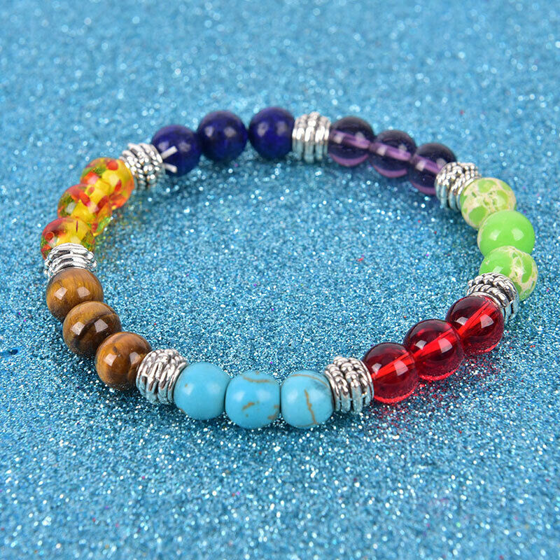 New Fashion Colorful Stone Beads Chakra Bracelet for Women Men Yoga Jewel.l8