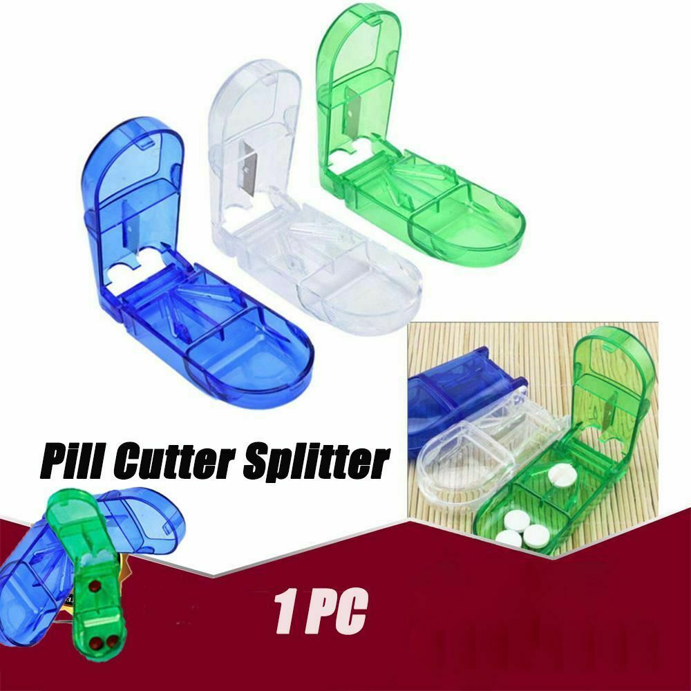 Pill Holder Plastic Pill Cutter Box Pill Splitter Stainless Steel Blade