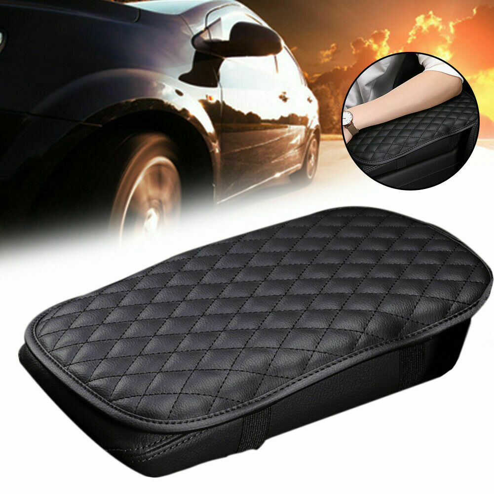 1pc Car Leather Armrest Pad Cover Center Console Box Cushion Mat Protector Black