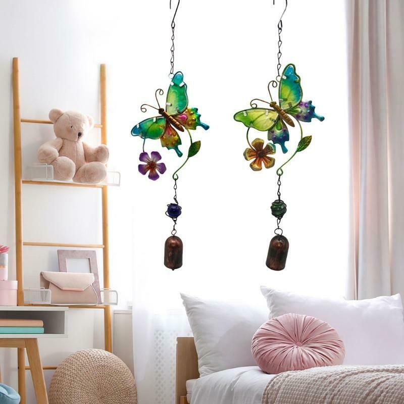 2pcs Indoor Outdoor Metal Wind Chimes Butterfly Painted Ornaments Window Pendant