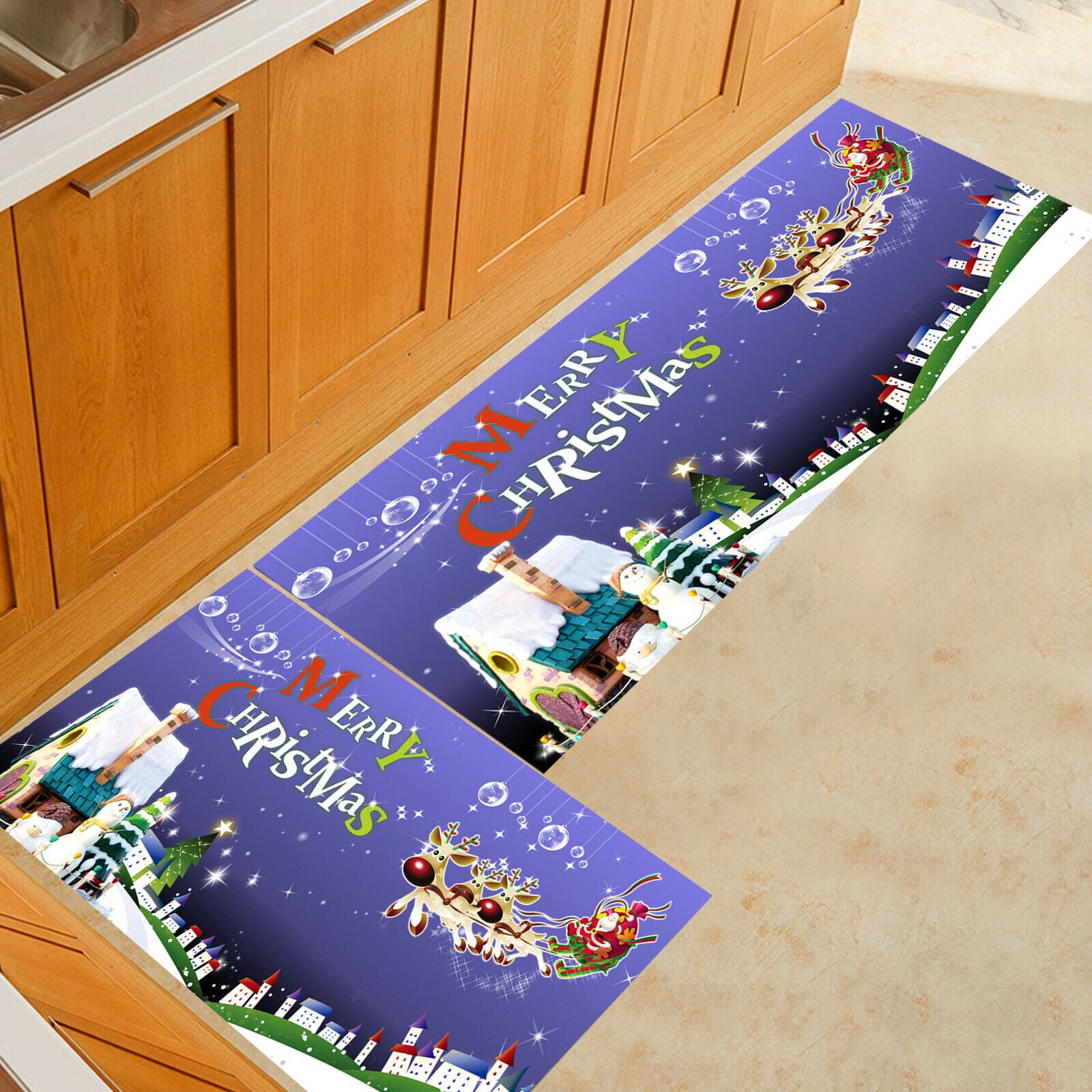 Christmas Stair Treads Carpet Rugs 8" x 30" Indoor Mats Cover Red Blue Holiday