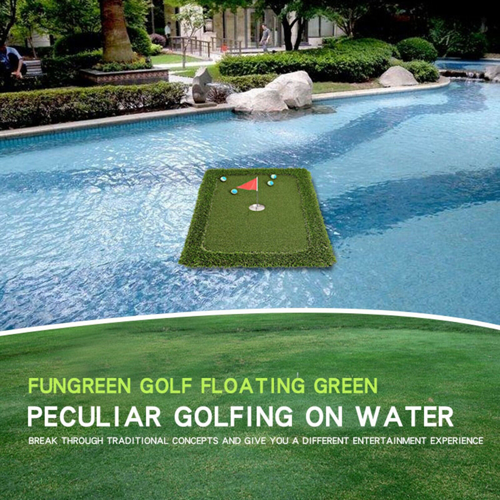 Floating Golf Green Backyard Indoor House Practice Mats for Pools & Ponds,