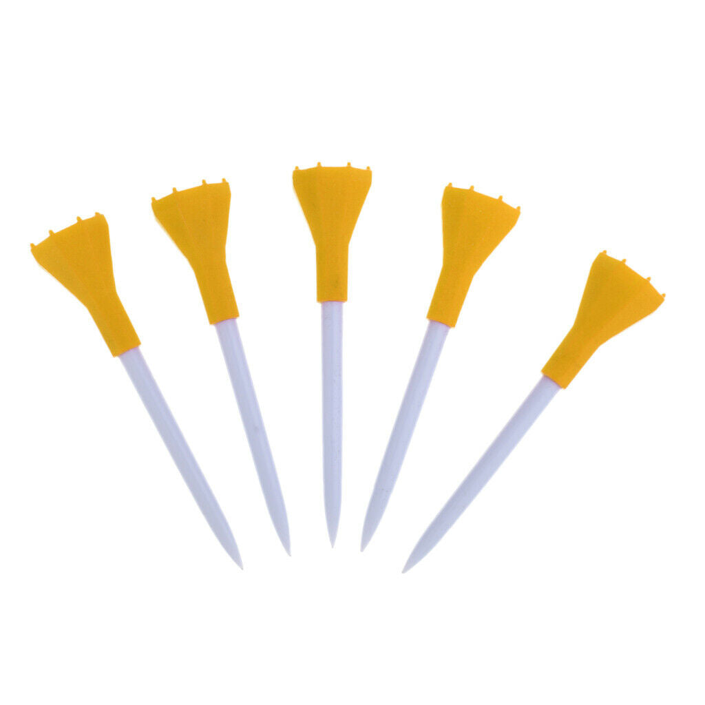 5 Pieces 80mm Plastic Golf Tees with Rubber Cushion Top Golfer Tool Yellow
