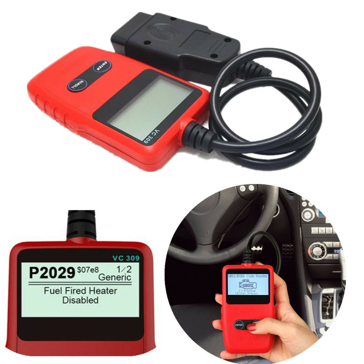 The VC309 OBDII/EOBD Code Reader Clear Generic and Manufacturer Specific DTCs