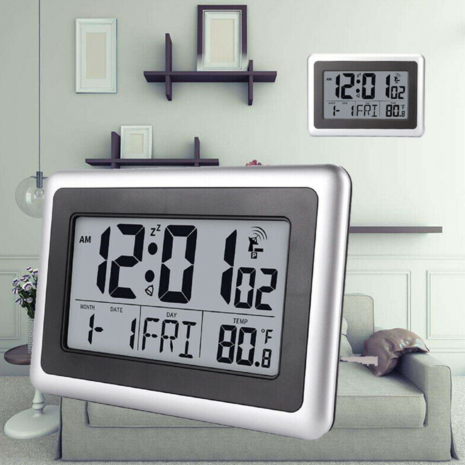 Digital Atomic Indoor Wall Desk Clocks Large Screen Calendar Timer 7 Language US