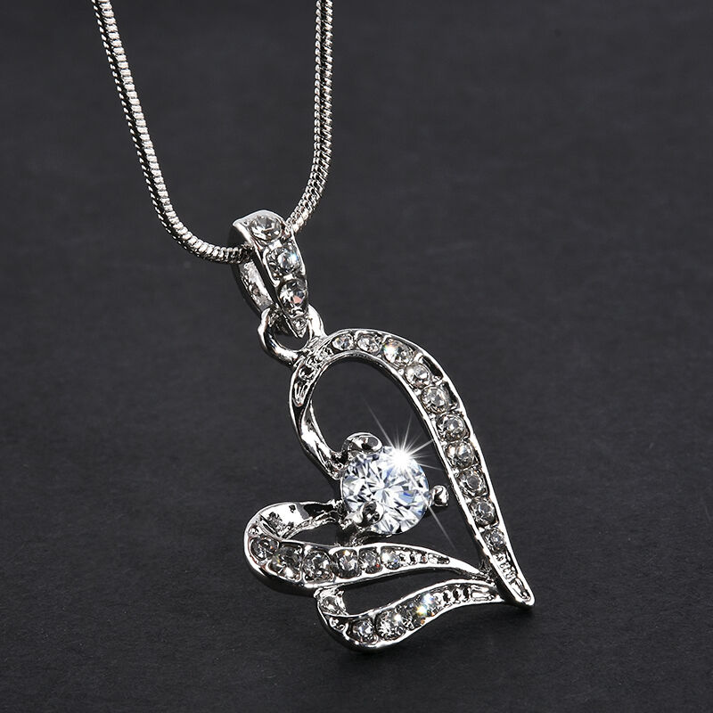Women Rhinestone Love Heart Crystal Pendant Necklace Chain Jewelry Gift