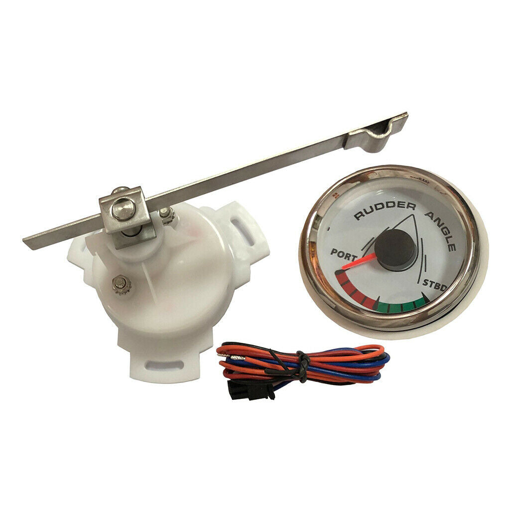 Boat Rudder Angle Gauge with Mating Sensor 0-190Ω 52mm Chrome White