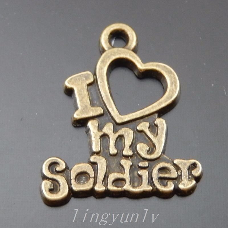 60 Pieces Antiqued Bronze Alloy I Love My Soldier Charms Pendants Jewelry 50091