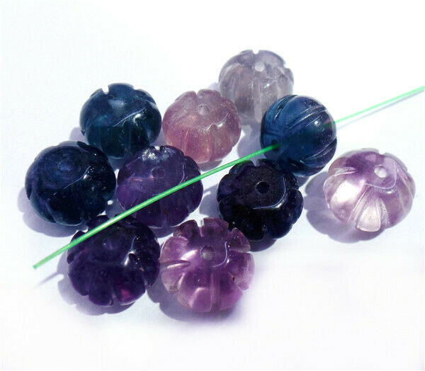 20Pcs 12x9mm Natural Rainbow Fluorite Carved Pumpkin Spacer Beads DIY HH8427