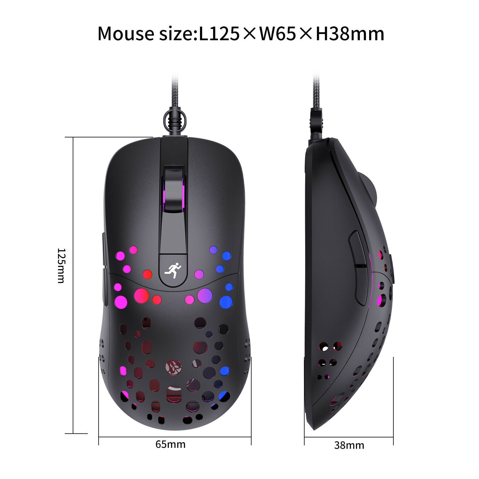 RGB Backlight Gamers Gaming Mouse Wired Hollow-Out Design for Laptop 6 Key