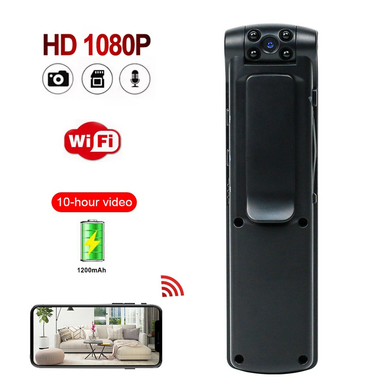 1080P Mini Body Pen Camera Wifi IP Pocket Hidden Cam DV w/back clip 1200Mah