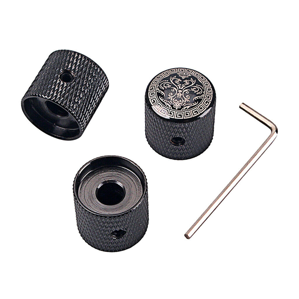 3pcs Metal Control Knobs Durable Electric Guitar Volume Tone Knob w/ Wrench