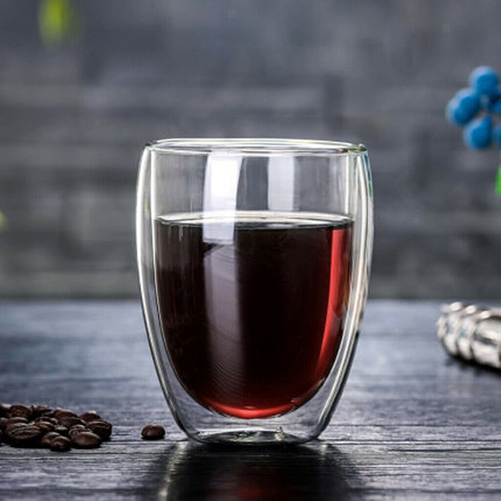 Small Transparent Glass Coffee Mugs Double Walled Drink Mugs 450ml Hot Cups