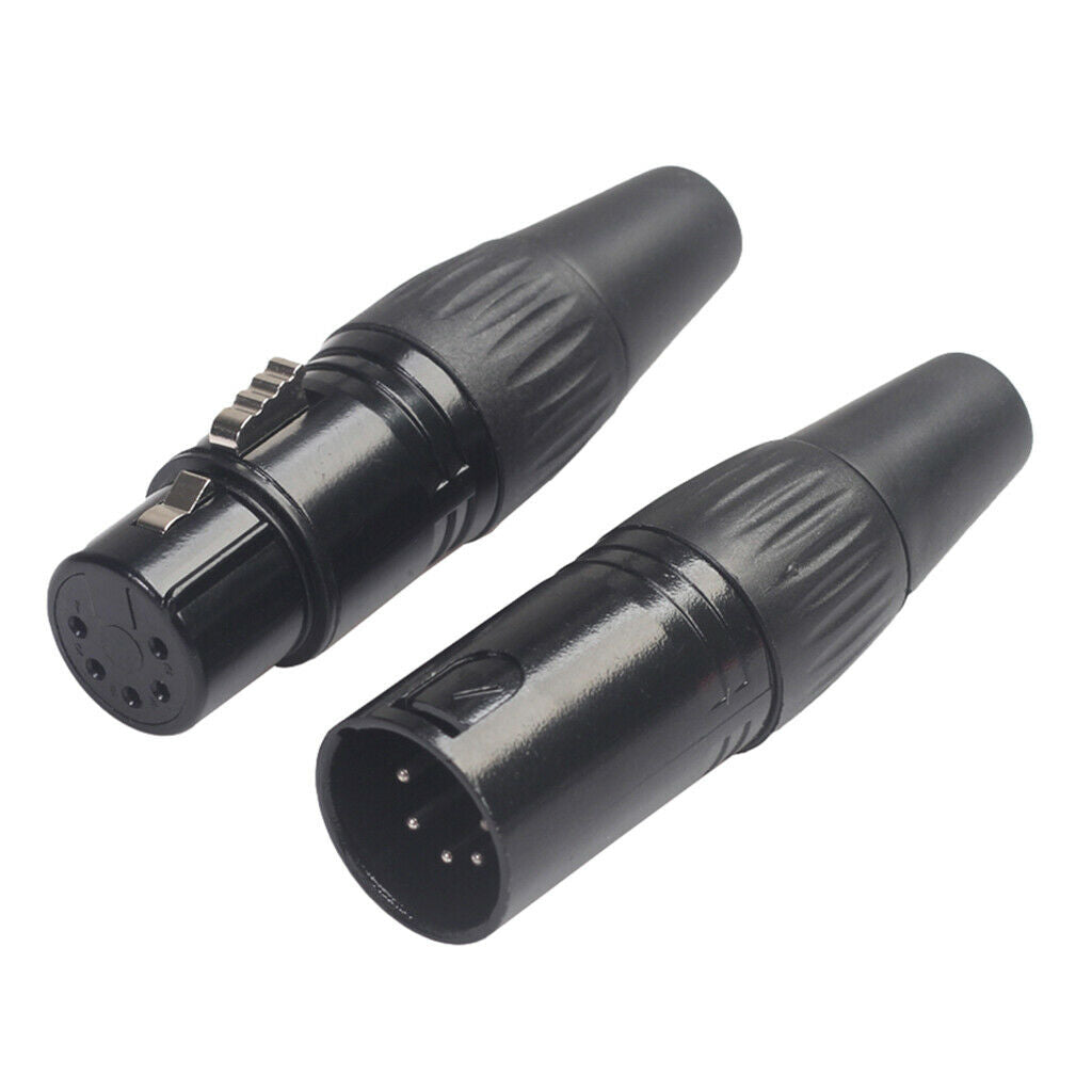 2Pcs Black 5 Pins Audio Video RCA Adapter Plug Microphone Audio Connector