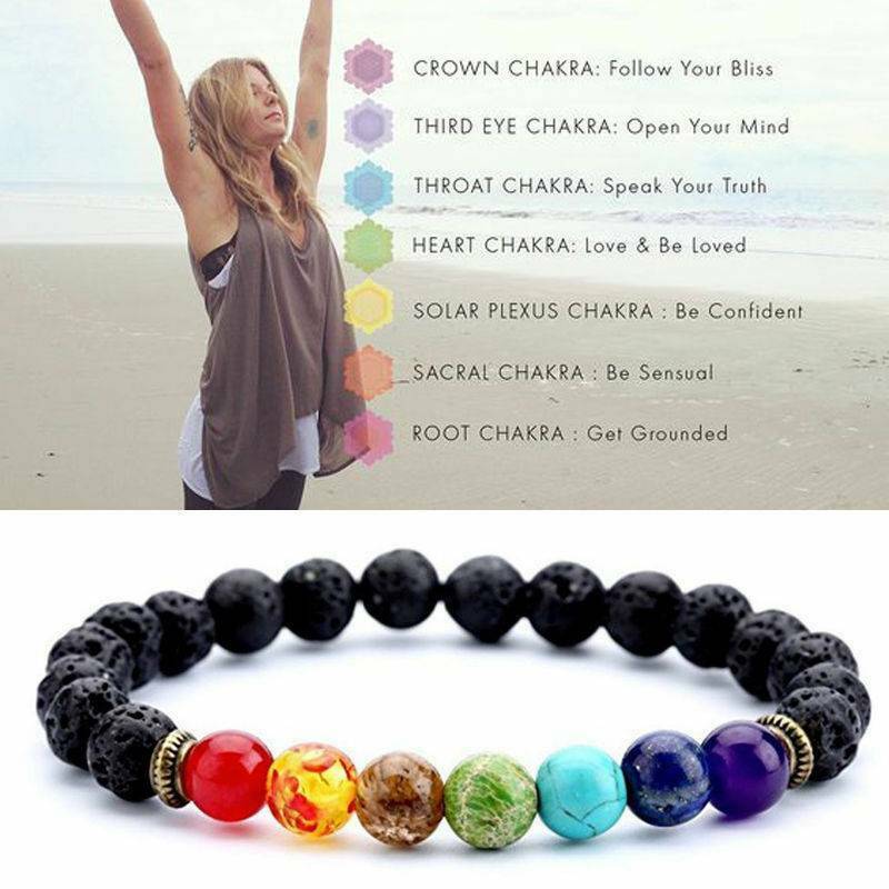 7 Chakra Crystal Stones Bracelet Healing Beads Womens & Mens Mala Reiki Anxiety