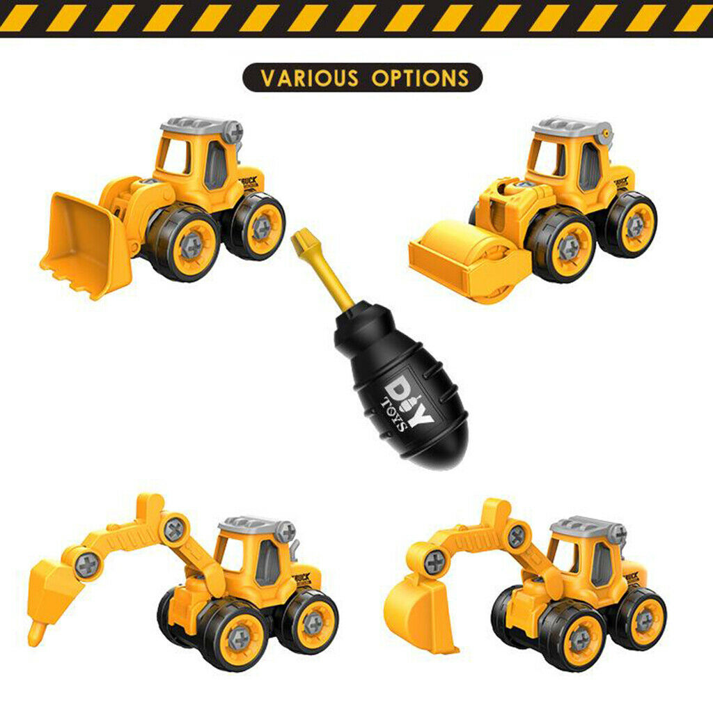 4x Take Apart Toys Pull Back Cars Bulldozer with Electric Drill Toys Gifts