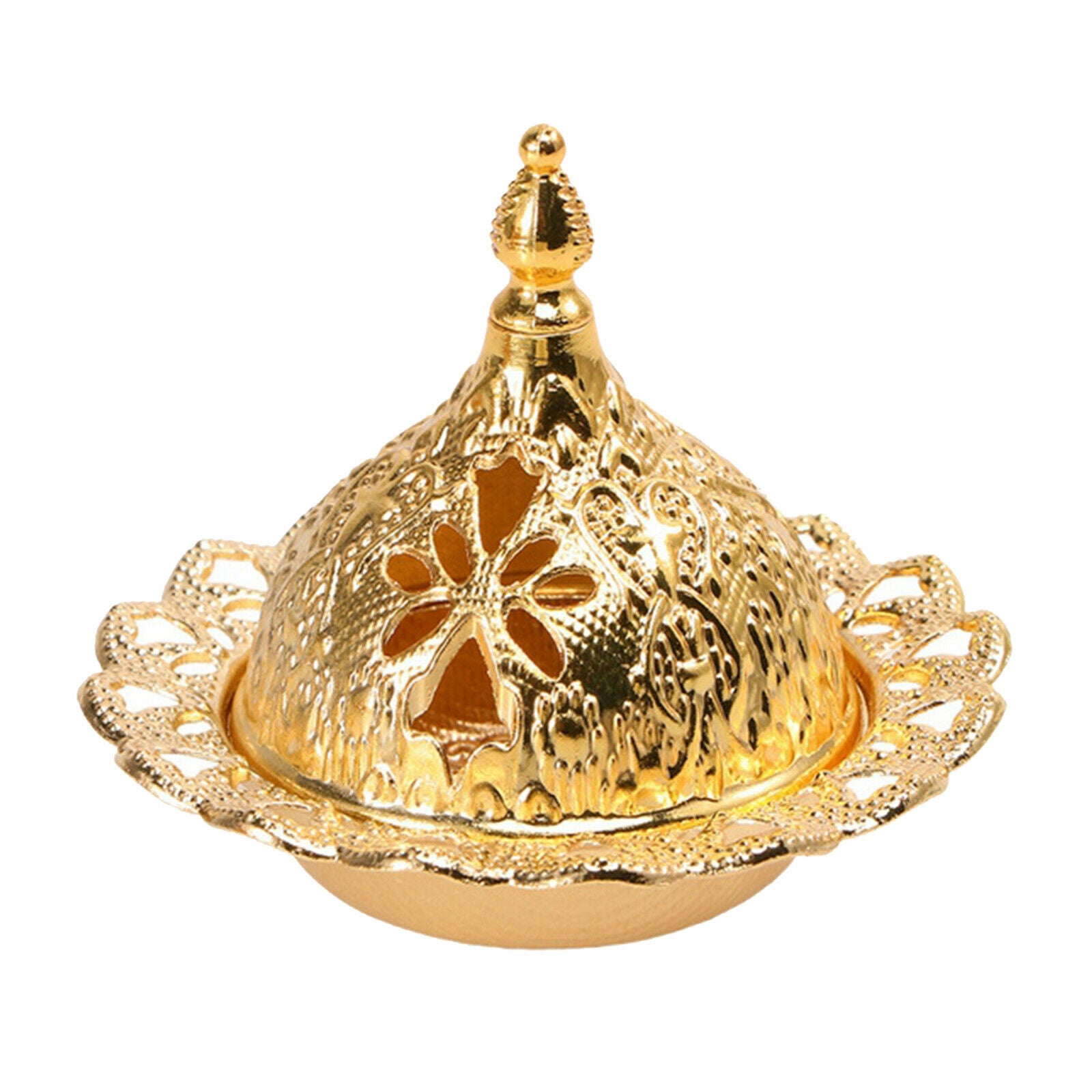 Metal Incense Cone Burner Holder Waterfall Backflow Censer Temple Golden