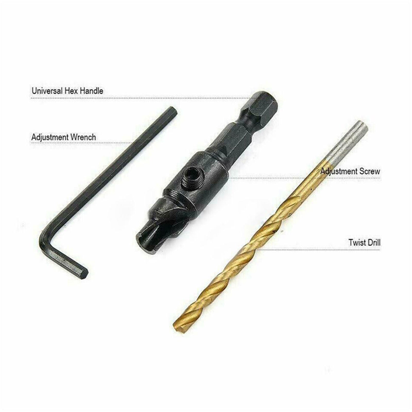 5Pcs 5 Flutes 6-12# Carpentry Countersink Drill Bit Set 1/4" Hex Shank HSS