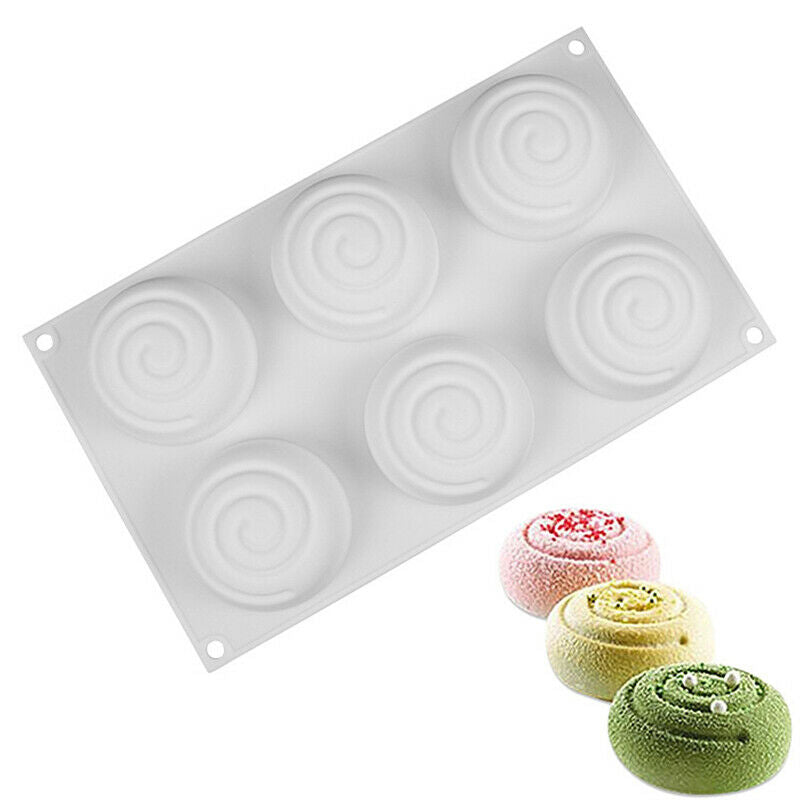 Soap Mould Round Whirlpool Silicone Rubber 6 Cavities Mousse Cake Baking MolBDA