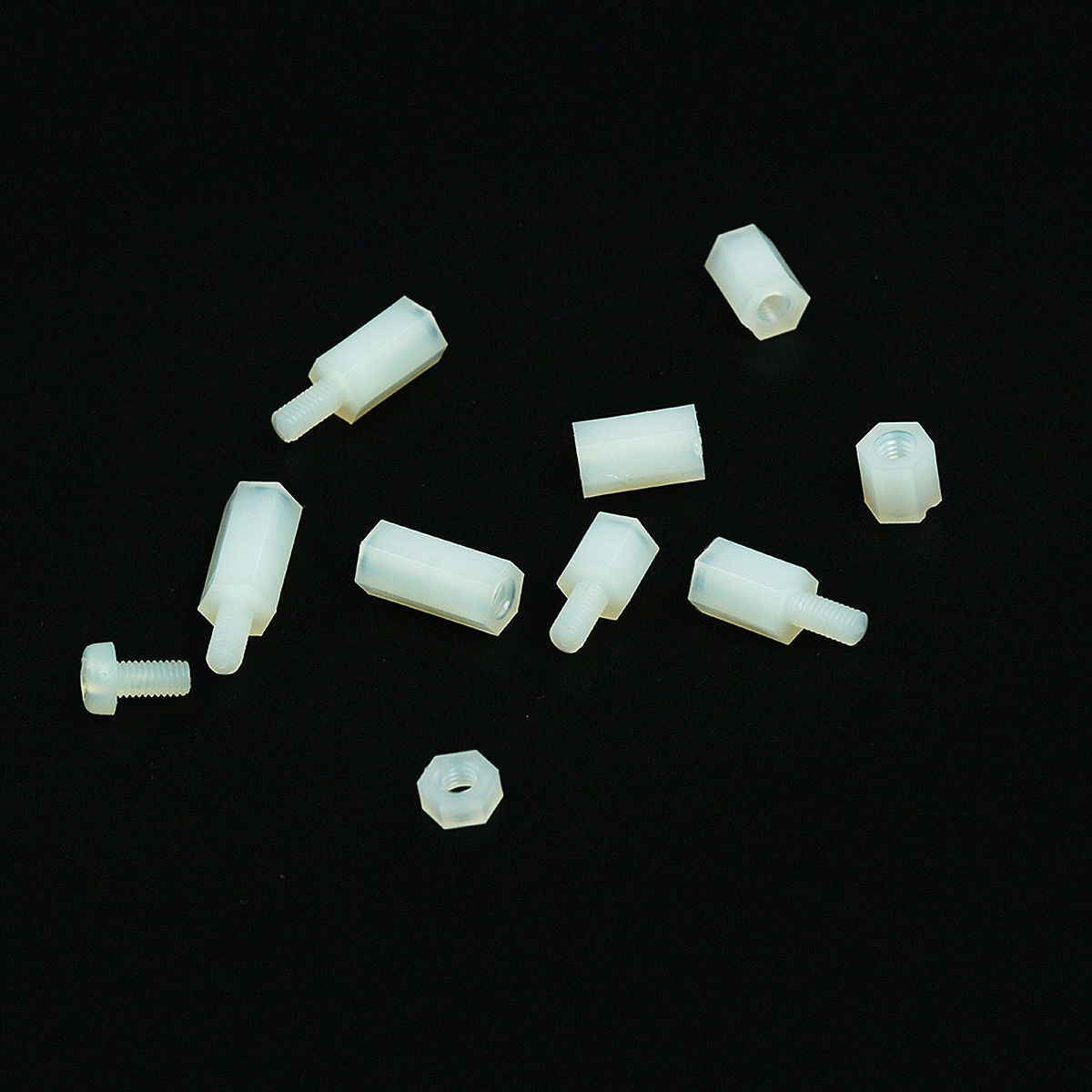 300Pcs M3 Hex Column Male-Female Standoff Spacers Screw Nuts Kit Box White Nylon