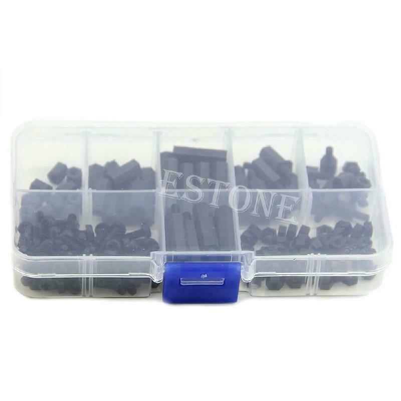 160Pcs M3 Nylon Black M-F Hex Spacers Screw Nut Assortment Kit Stand off Set