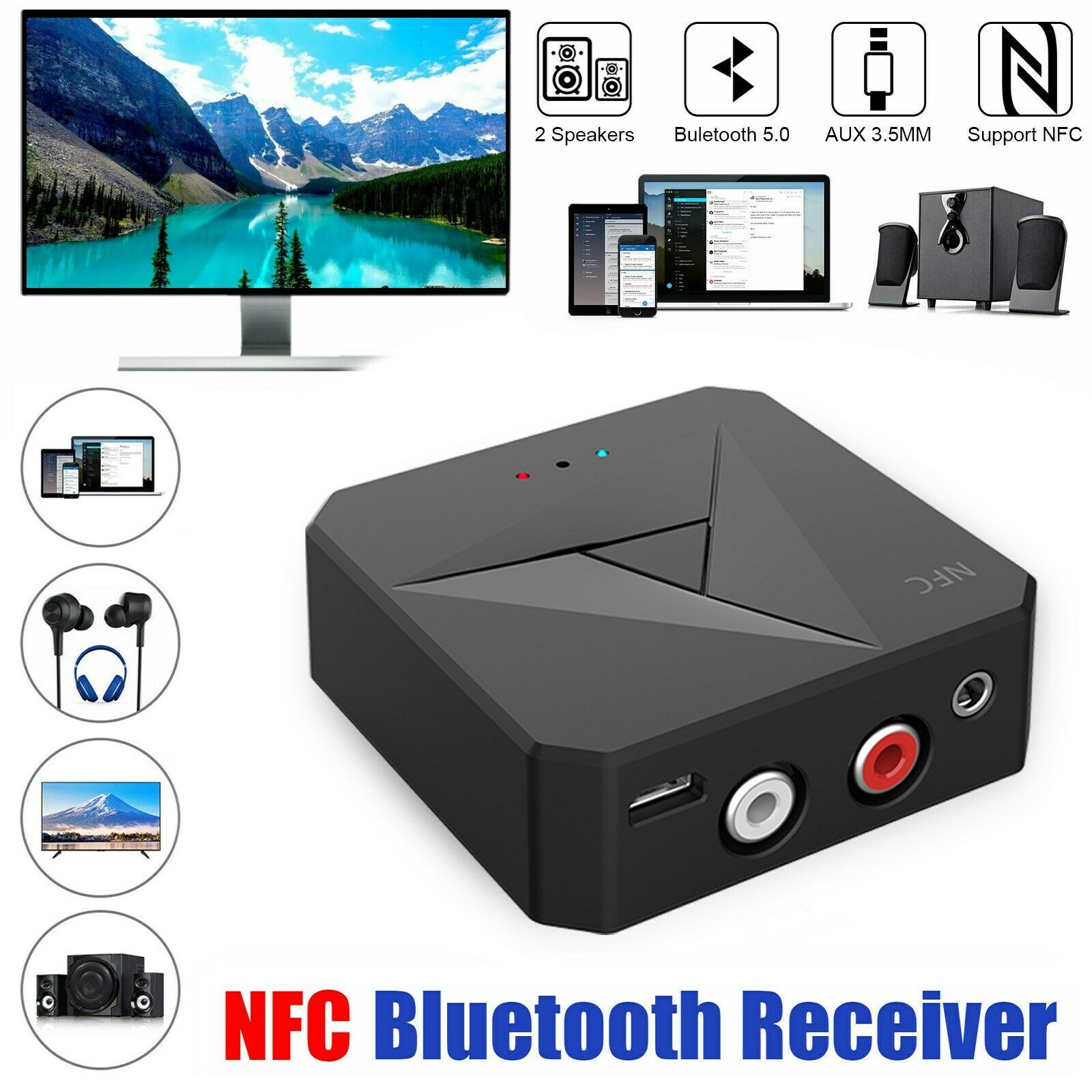 2 In 1 Bluetooth 5.0 Audio Transmitter Receiver 3.5mm Aux RCA Audio Adapter CA