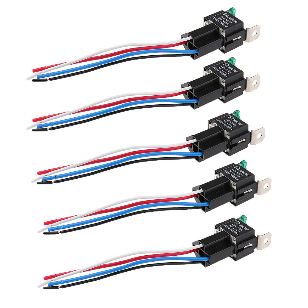 Set Of 5 Black Car Truck Auto Heavy 12V 30A SPST Relay Relays Kit 4 Pin