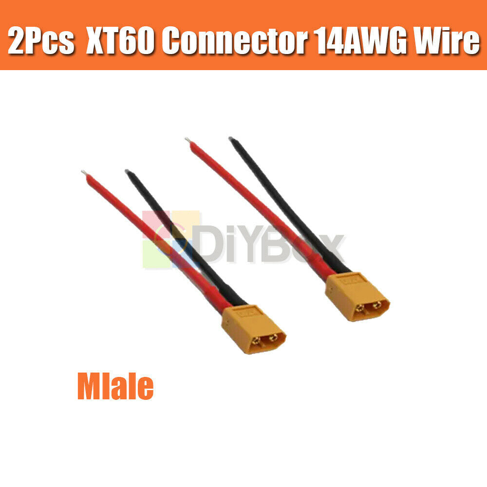 Lots 2Pcs XT60 Connector Male W/ Housing 10CM Silicon Wire 14AWG Cable