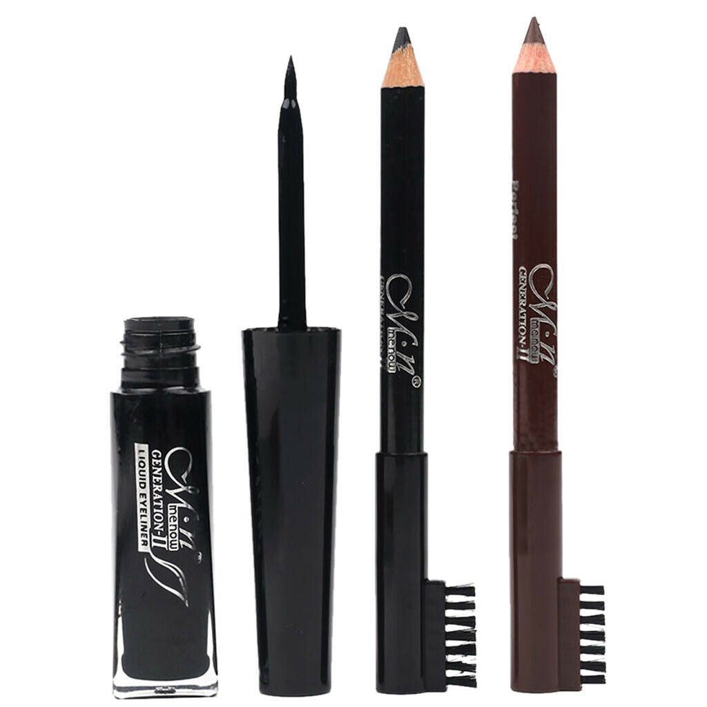 Natural Black Fiber Mascara Eyelashes Makeup Tool with 2 Pieces Eyebrow Pencils