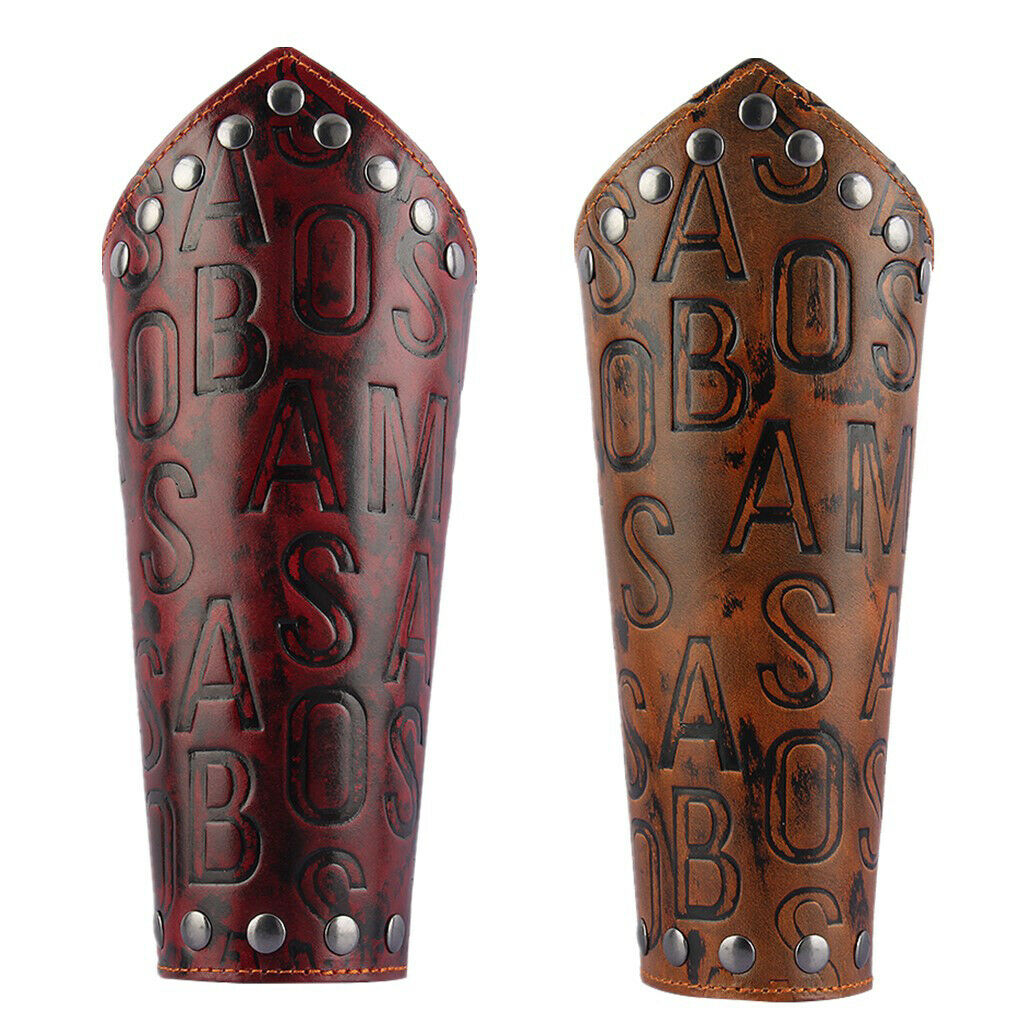 Archery Leather Arm Guard Cuff Artificial Cowhide Bracer with Rivets Red