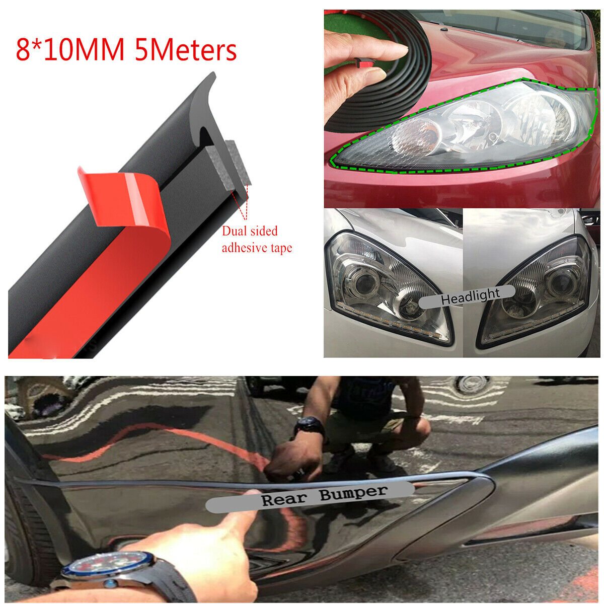 5M T-type Car Bumper Lip Headlight Side Skirt Rubber Sealing Strip Universal