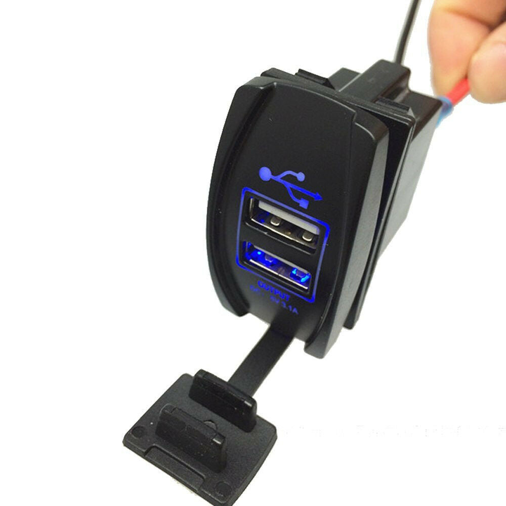 Dual USB Power Charger Carling ARB Rocker Switch Blue LED Light Car Boat 12V 24V