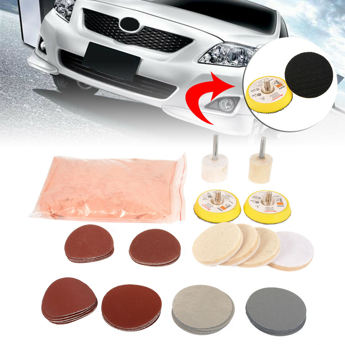 39Pcs Deep Scratch Remover Glass Polishing 8OZ Cerium Oxide&2 Wheel-Pad Kit