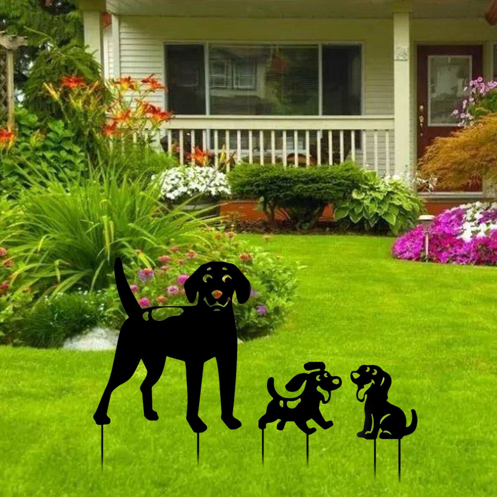3PCS Acrylic Decorative Dog Silhouette Stakes for Lawn Ornamental Gardening
