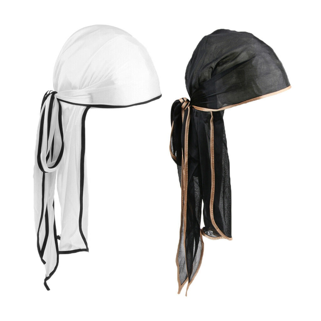 2Pack Unisex Satin Bandana Hat Rag Cancer Chemo Headwrap Long Tail Durag