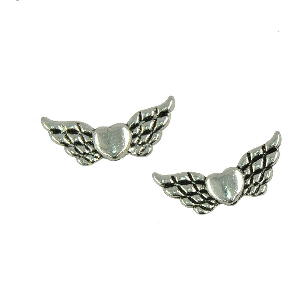 100pcs Retro Love Heart Angel Wings Charm Pendant Jewelry Finding DIY Beads