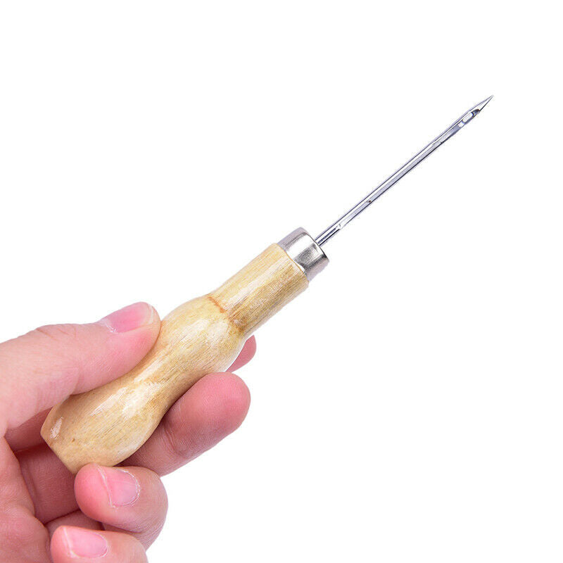 2PCS New Needle Wooden Handle Punch Awl Maker Cone Leather Craft Sewing S.l8