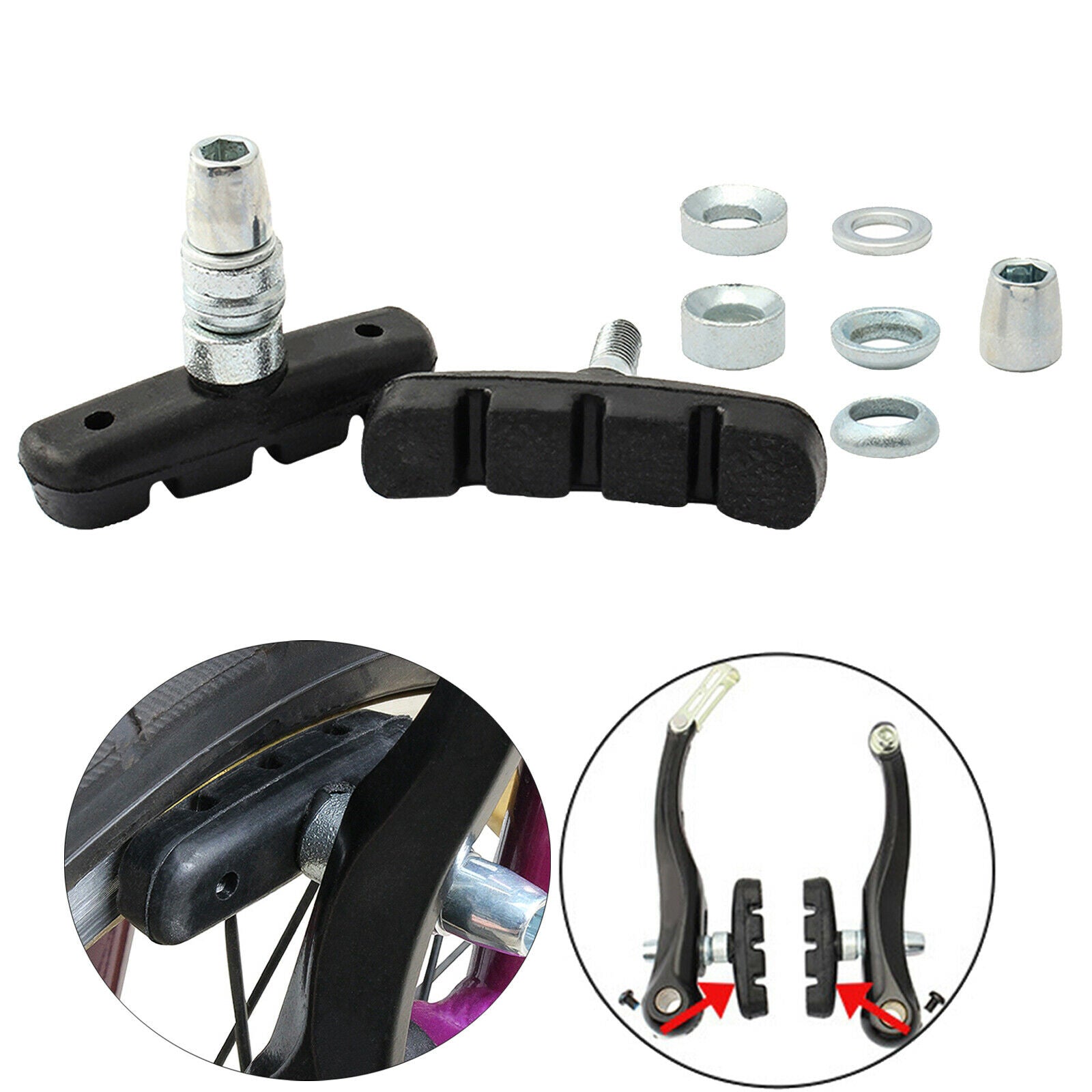Bike V Brake Pad V-Brake Blocks High Performance Brakes with Hex Nut Repair