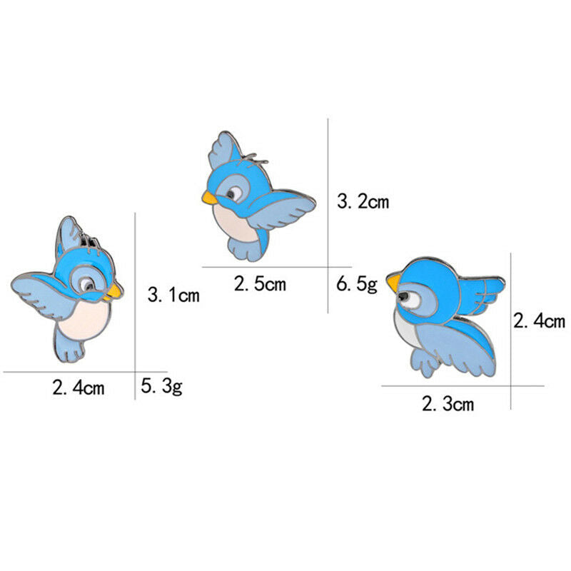 3PCS/Set Enamel Blue Bird Brooch Bin Animal Pin Jacket Shirt Badge Jewelry.l8