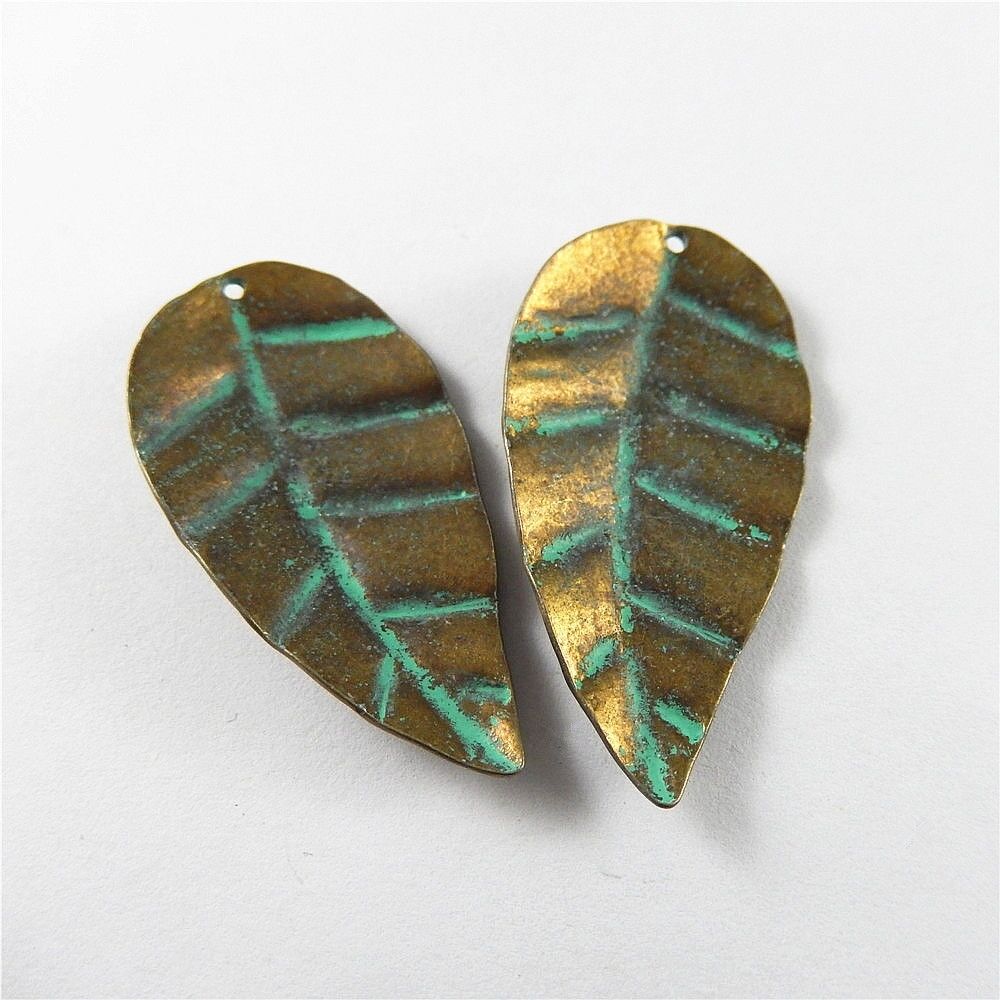 10 pcs Retro Alloy Leaf Charm Patina Pendant Earring Jewelry Making 46*24*2mm