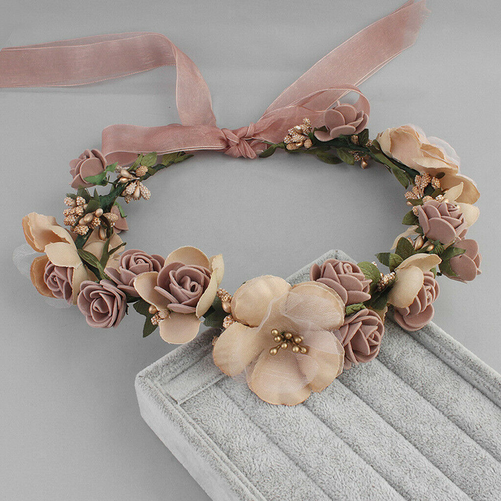 Boho Girl Floral Crown Flower Headband Hair Garland Wedding Headpiece Coffee