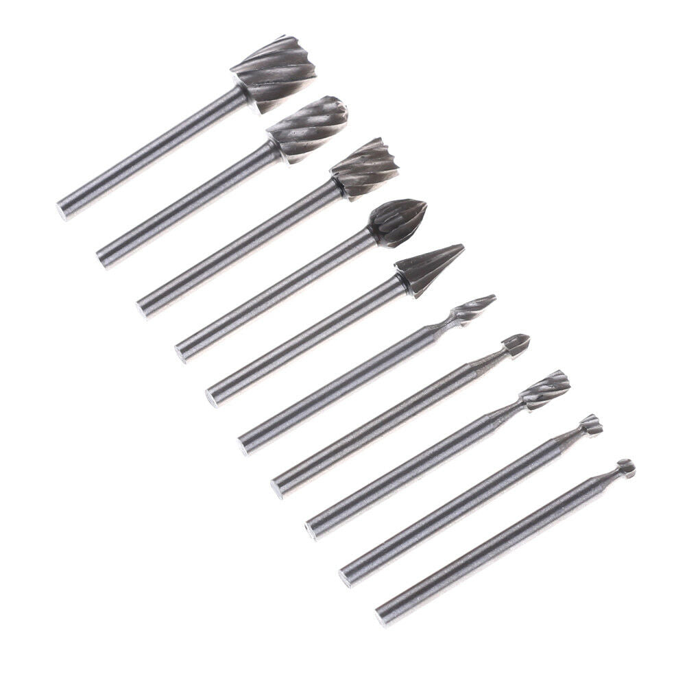 10pcs 1/8 Inch Shank Milling Rotary File Burrs Bit Set Wood Carving Rasp NC