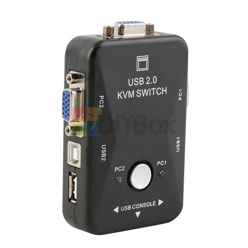 2 Port USB 2.0 VGA SVGA KVM Switch Box For Sharing Monitor Keyboard Mouse